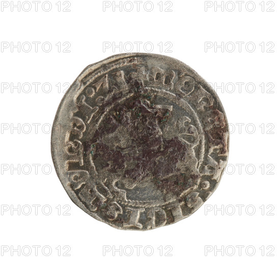 Lithuanian half-grosz, Sigismund I the Old (King of Poland; 1506–1548). Obverse: Pogon (coat of arms of Lithuania) turned left; in the rim between pearly borders an inscription: + MONETA:SIGISMVNDI:Z1. Reverse: Polish crowned Eagle; in the rim between pearly borders an inscription: MAGNI:DVCIS:TVAN:1521. Polish coin of the Jagiellon dynasty, Grand Duchy of Lithuania, Vilnius.