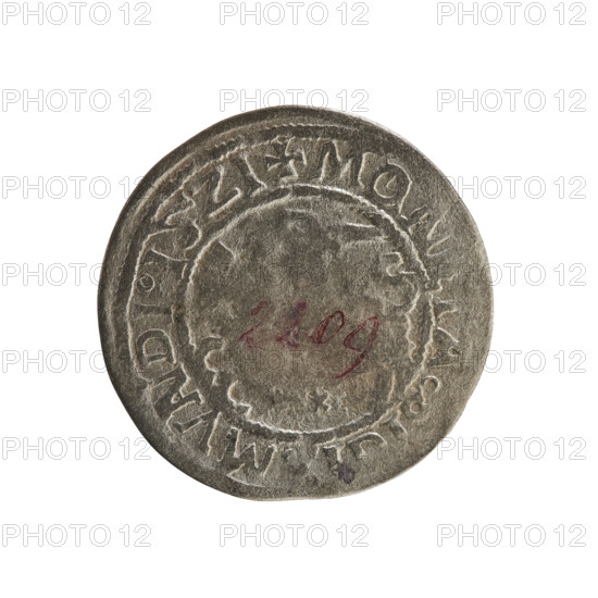 Lithuanian half-grosz, Sigismund I the Old (king of Poland; 1506–1548). R8 (rarity). Polish coin of the Jagiellonian dynasty. Obverse: Pogon (coat of arms of Lithuania) turned left; in the rim between pearl borders an inscription: + MON TA I MVNDI 1521. Reverse: Polish crowned eagle; in the rim between pearl borders an inscription: + MAGNI DVCI LI VANIE 1521. Grand Duchy of Lithuania; Vilnius.