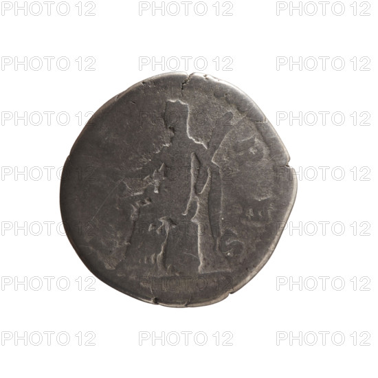 Denarius of Faustina the Younger (ca. 130–176; Roman empress 161–176) issued under Marcus Aurelius (121–180; Roman emperor 161–180). Obverse: Bust of Faustina II in drapery facing right, legend AVSTINA·AVGVST. Reverse: Ceres veiled, seated on a cista facing left, holding ears of corn in her right hand and a torch in her left, legend C·-·RES (circumferential). Roman Empire, 161–176. Coin: silver, diameter ~18.0–18.5 mm, weight 2.99 g, axis 180°.