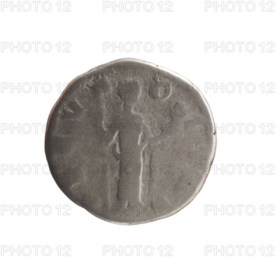 Denarius of Faustina the Younger (ca. 130–176), Roman empress 161–176; issuer Marcus Aurelius (121–180), Roman emperor 161–180. Obverse: draped bust of Faustina II facing right, inscribed FAVSTINA·AVGVSTA. Reverse: Fecunditas (personification) standing right, holding a long scepter in her right hand and a child in her left, inscribed FECVN·D·ITAS. Date: 161–176. Roman Empire, Rome. Coin; diameter 17.5–18.0 mm, weight 3.01 g, axis 330°.