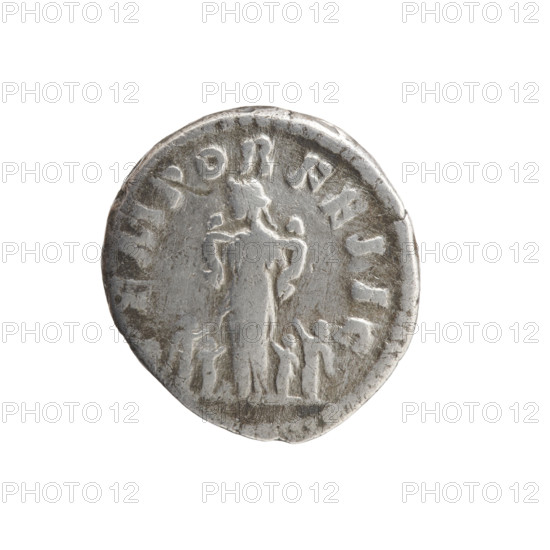 Denarius, Faustina the Younger (ca. 130–176; Roman empress 161–176), Marcus Aurelius (121–180; Roman emperor 161–180) (issuer). Bust of Faustina II in drapery facing right, inscription FAVSTINA AVGVSTA around. Reverse: Felicitas (personification) stands frontally, turns her head to the left, holds two children in her arms, four more children stand next to her (two on each side), inscription TEMPOR FELIC around. Date: 161–176, Rome, Roman Empire. Coin; diameter 16.5 mm; weight 2.82 g; axis 0 degrees.
