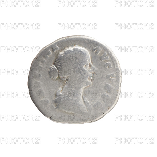 Denarius depicting Faustina the Younger (ca. 130–176; Roman empress 161–176) and Marcus Aurelius (121–180; Roman emperor 161–180) as issuer; obverse: bust of Faustina II in drapery facing right with inscription 'FAVSTINA • AVGVSTA'; reverse: Diana standing left holding a lit torch in both hands with inscription 'DIAN' and 'LVCIF' (legend partially recorded); Roman deities; iconography includes torches; dated 161–176; Roman Empire (27 BC–476); minted in Rome; coin (diameter 17.5 mm, weight 3.04 g, axis 180°).