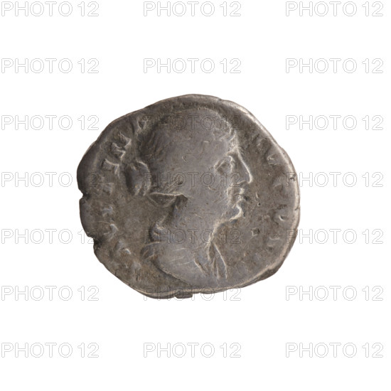Denarius of Faustina the Younger (ca. 130–176; Roman empress 161–176; Augusta 147–161). Obverse: Draped bust of Faustina II facing right, legend FAVSTINA · AVGVSTA. Reverse: Spes (personification) standing left, holding a flower in her right hand and lifting the hem of her robe with her left, legend GVS · TI · II FIL. Date: 147–161. Roman Empire, Rome. Coin; diameter 15.5–16.5 mm, weight 2.47 g, axis 180°.