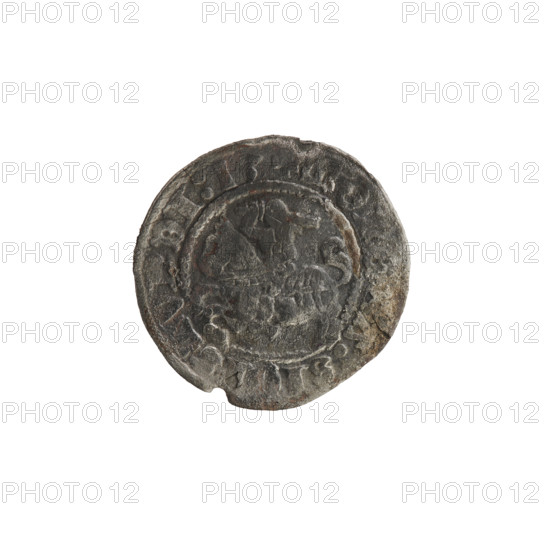 Lithuanian half-grosz, Sigismund I the Old (King of Poland; 1506–1548). Obverse: Pogon (Lithuanian coat of arms) turned left; rim between pearl borders with inscription '+ MOA, SIG, MVNDI:1'. Reverse: Polish crowned eagle; rim between pearl borders with inscription '+ MAGNI, CI, :LITVANIE, 1513'. Materials/function: coin; date: 1513; place: Grand Duchy of Lithuania, Vilnius, Poland.
