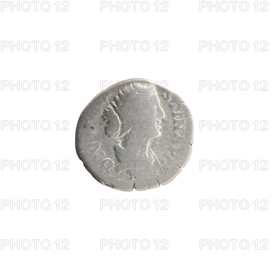 Denarius, Faustina the Younger (ca. 130–176; Roman empress 161–176) (posthumous); issuer: Marcus Aurelius (121–180; Roman emperor 161–180). Obverse: Bust of Faustina II in drapery facing right, inscription 'DIVA - STINA PIA'. Reverse: Aeternitas (personification) in veil standing left, holding a globe with a phoenix in her right hand, resting her left on a column. Iconography: Aeternitas, Faustina the Younger, phoenix, personifications, columns, veils, globes. Material: AE (bronze). Minting: after 176, Rome, Roman Empire (27 BC–476). Coin: diameter 18.0 mm; weight 2.05 g; axis 180°.