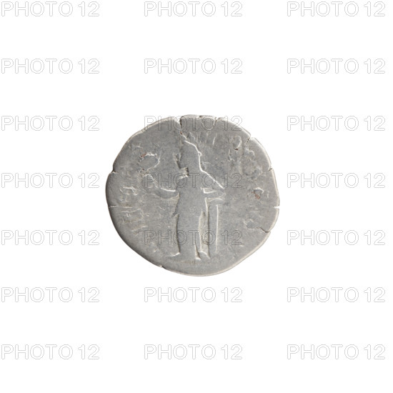 Denarius, Faustina the Younger (ca. 130–176; Roman empress 161–176) (posthumous); Marcus Aurelius (121–180; Roman emperor 161–180) (issuer). Obverse: Bust of Faustina II in drapery facing right, inscription DIVA - STINA PIA around. Reverse: Aeternitas (personification) veiled, standing left, holding a globe with a phoenix in her right hand, resting her left on a column. Iconography: Faustina the Younger, Aeternitas, phoenix, personifications, columns, veils, globes. Bronze (AE) coin, after 176, Rome, Roman Empire (27 BC–476). Diameter 18.0 mm; weight 2.05 g; axis 180°.