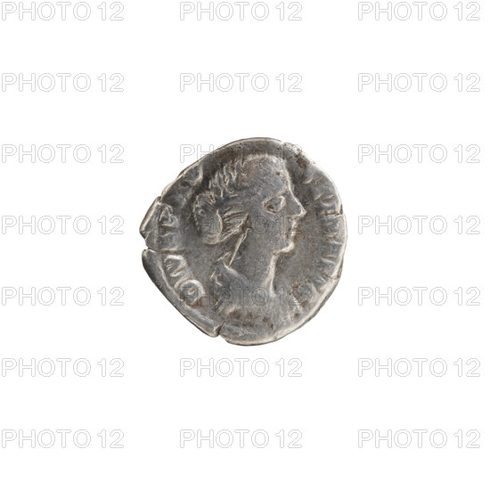 Denarius, Faustina the Younger (ca. 130–176; Roman empress 161–176) (posthumous), Marcus Aurelius (121–180; Roman emperor 161–180) (issuer). Obverse: Draped bust of Faustina II facing right, inscription DIVA FAV–STINA PIA. Reverse: Draped throne with a long scepter lying on it; in front stands a peacock facing right, inscription CONSECRATIO. After 176. Roman Empire (27 BC–476), Rome. Coin; diameter 17.0–17.5 mm, weight 1.90 g, axis 195°.