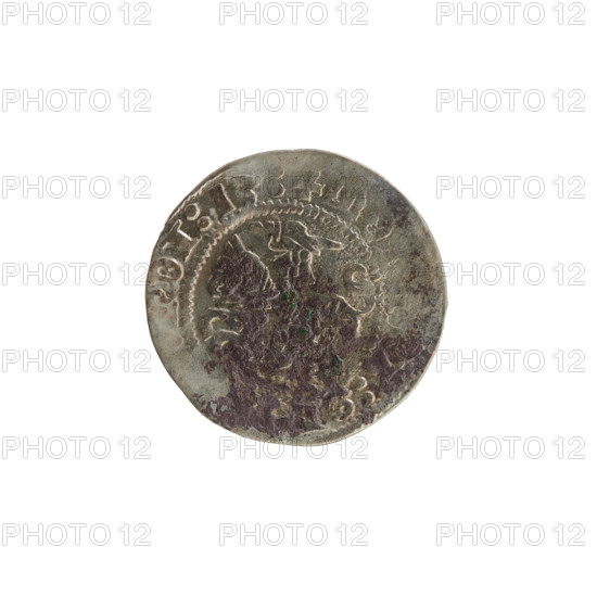 Lithuanian half-grosz, Sigismund I the Old (King of Poland; reign 1506–1548). Obverse: Pogon (Lithuanian coat of arms) turned left, rim between pearl borders with inscription '+ MO, :SI, NDI:13:'. Reverse: Polish crowned eagle, rim between pearl borders with inscription '+ MAGNI:DVCIS:LITVANIE'. Dated 1513. Grand Duchy of Lithuania (Vilnius). Coats of arms, eagles; Jagiellon dynasty. Coin.