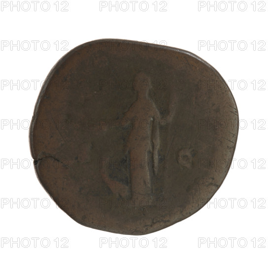 Sestertius of Faustina the Younger (ca. 130–176; Roman empress 161–176), Roman Empire (27 BC–476), Rome; coin; diameter 30.1 mm (obverse) and 28.9 mm (reverse).