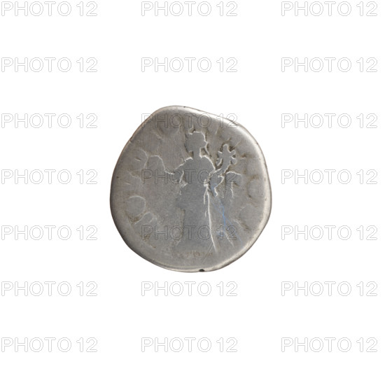 Denarius of Lucius Verus (130–169; Roman emperor 161–169). Obverse: Head of Lucius Verus without a cap to the right, inscription L AVREL VERVS AVG all around. Reverse: Providentia standing left, holding a globe in her outstretched right hand and a cornucopia in her left, inscription PROV DEOR TR P COS II all around. Personifications: Providentia; iconography includes globes and cornucopias. Date: 161. Culture: Roman Empire. Place: Rome. Medium: coin (denarius). Weight: 3.13 g. Diameter: 16.0–17.0 mm. Axis: 180 degrees.