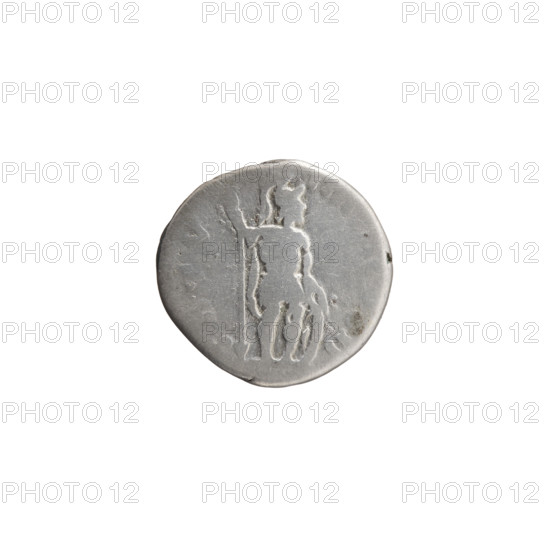 Denarius of Lucius Verus (130–169; Roman emperor 161–169). Obverse: Head of Lucius Verus without a cap to the right, legend 'ERVS AVG - ARMENIACVS'. Reverse: Mars stands to the right, holds a spear in his right hand, rests his left on a round shield standing on the ground, legend 'TR PV - IMP, S II'. Date: 164–165. Roman Empire (27 BC–476), Rome. Coin; diameter 16.5–17.0 mm, weight 2.99 g, axis 180°.