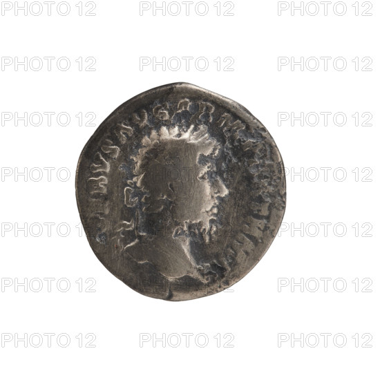 Denarius of Lucius Verus (130–169; Roman emperor 161–169). Obverse: Head of Lucius Verus with laurel wreath facing right, inscription VERVS AVG ARM PARTH M. Reverse: Parthian prisoner sitting right, his hands tied behind his back, next to him a bow, quiver, and shield, inscription TR PV IMP III COS II. Date: 165. Culture/place: Roman Empire (27 BC–476), Rome. Material: coin. Dimensions: diameter 17.5–18.0 mm; weight 2.56 g; axis 180°. Subjects/iconography: prisoners; quivers; Parthians; bows; trophies; shields.
