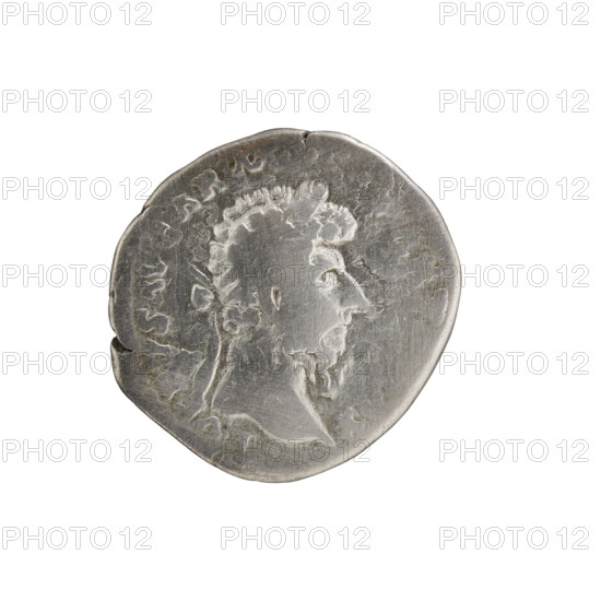 Denarius of Lucius Verus (130–169; Roman emperor 161–169). Obverse: Head of Lucius Verus in a laurel wreath facing right, inscription 'L VERVS AVG ARM - PART, X' around. Reverse: Victoria standing right, holding a palm branch in her right hand, supporting her left hand on a round shield inscribed 'VIC / PAR' attached to the trunk of a palm tree; inscriptions 'TR P,' 'IMP IIII,' 'S II' around. Dated 166. Roman Empire (27 BC–476), Rome. Coin; diameter 18.5–19.0 mm, weight 3.26 g, axis 180°.