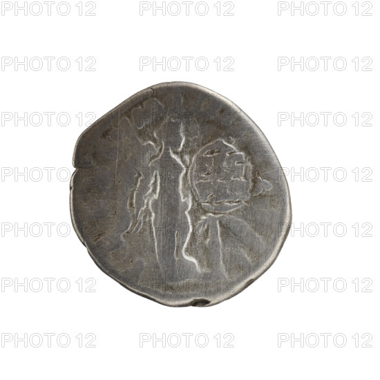 Denarius of Lucius Verus (130–169; Roman emperor 161–169). Obverse: Head of Lucius Verus in a laurel wreath facing right, inscription 'L VERVS AVG ARM - PART, X' around. Reverse: Victoria standing right, holding a palm branch in her right hand, supporting her left hand on a round shield inscribed 'VIC / PAR' attached to the trunk of a palm tree; inscriptions 'TR P' and 'IMP IIII, S II' around. Dated 166. Roman Empire (27 BC–476), Rome. Coin (silver): diameter 18.5–19.0 mm, weight 3.26 g, axis 180°.