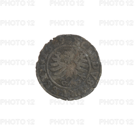 Prussian szelag, Sigismund I the Old (King of Poland; 1506–1548). Obverse: under a crown the letter S; in the rim between pearl-shaped borders the inscription 'SIGIS., EX.POLO., O.PRVS'. Reverse: Eagle of Royal Prussia; in the rim between pearl-shaped borders the inscription '.SOLIDVS.PRVSSIE. 1 9 1529'. Torun, Poland. Features eagles, crowns, Polish coinage, Jagiellon dynasty emblems, letters, monograms, royal monograms.