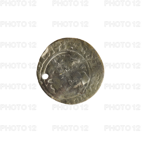 Lithuanian half-grosz, Sigismund I the Old (King of Poland; 1506–1548). Obverse: Pogon (mounted knight) turned left; in the rim between pearl borders an inscription: + MO, I:13:. Reverse: Polish crowned Eagle; in the rim between pearl borders an inscription: MAG, :LITVA, IE, 1513. Grand Duchy of Lithuania, Vilnius; coin.