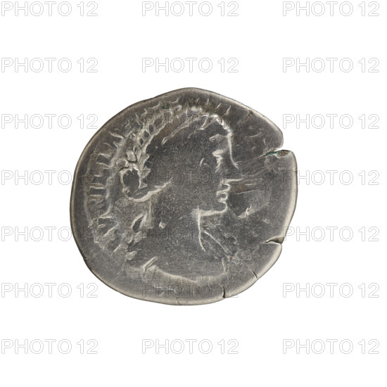 Denarius, Lucius Verus (130–169; Roman emperor 161–169) issuer; Lucilla (149–182; Roman empress 164–169). Obverse: Bust of Lucilla in drapery facing right, inscription LVCILLAE NTON (around). Reverse: Vesta in a veil standing left; in her outstretched right hand she holds a ladle (simpulum) above a burning altar, in her left hand she holds a statuette of Athena (palladium), inscription VES - (around). Date: 164–169. Culture: Roman Empire (27 BC–476). Place: Rome. Object: coin (denarius). Dimensions: diameter 17.5–18.5 mm; weight 2.58 g; axis 0 degrees.