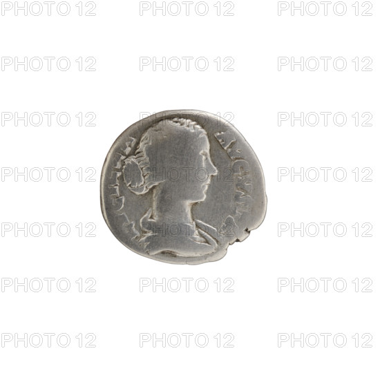 Denarius, Lucius Verus (130–169; Roman emperor 161–169), issuer; Lucilla (149–182; Roman empress 164–169); Roman deities: Juno; iconography: flowers, children. Obverse: Bust of Lucilla in drapery to the right, inscription LVCILLA - AVGVSTA. Reverse: Juno seated left, holding a flower in her right hand, a small child in her left, inscription IVNO - NI - L. Date: 164–169. Culture: Roman Empire (27 BC–476). Place: Rome. Object type: coin. Measurements: diameters 16.5 mm and 17.5 mm, weight 3.07 g, axis 180°.