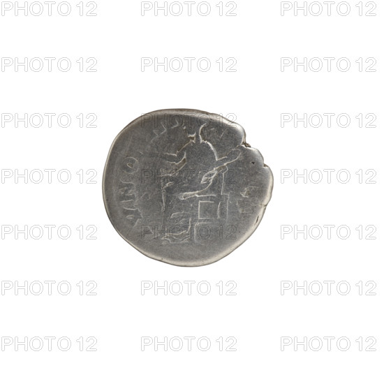 Denarius, Lucius Verus (130–169; Roman emperor 161–169), issuer; Lucilla (149–182; Roman empress 164–169); Roman deities: Juno; iconography: flowers, children. Obverse: Bust of Lucilla in drapery to the right, inscription 'LVCILLA - AVGVSTA'. Reverse: Juno seated left, holding a flower in her right hand, a small child in her left, inscription 'IVNO - NI - L'. Date: 164–169 CE, Roman Empire (27 BC–476), Rome. Coin: diameter 16.5–17.5 mm, weight 3.07 g, axis 180 degrees.