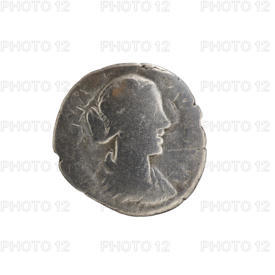 Denarius of Lucilla (149–182), struck under Lucius Verus (130–169; emperor 161–169), c. 164–169. Obverse: draped bust of Lucilla facing right, inscription LLA·AVGV·TA. Reverse: Pudicitia (Modesty) seated veiled facing left, right hand covered by her neckline, left hand resting on the seat, inscription PVDIC·IT. Roman Empire, Rome. Bronze/coin; diameter 17.5 mm; weight 2.20 g; axis 0°.