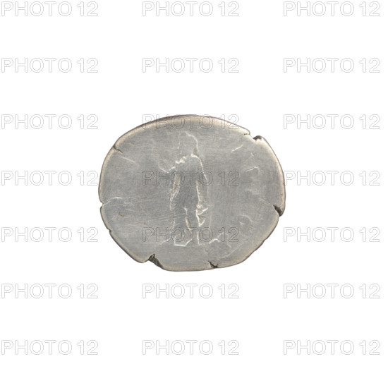 Denarius, Marcus Aurelius (121–180; Roman emperor 161–180), issuer; Commodus (161–192; Roman emperor 177–192), caesar 175–177. Obverse: Bust of young Commodus in armor and cloak (paludamentum), uncovered, facing right, inscription COMMODO CAES AV, M around. Reverse: Spes (personification) walking left, holding a flower in her outstretched right hand and a flower in her left hand by the skirt of a robe, inscription P - E - S - PVBLICA all around. Date: 175–176. Roman Empire, Rome. Coin; diameter 16.5–19.0 mm, weight 3.08 g.