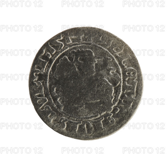 Lithuanian half-grosz, Sigismund I the Old (King of Poland; 1506–1548). Obverse: Pogon (mounted knight) turned left; in rim between pearl borders an inscription. Reverse: crowned Polish Eagle; in rim between pearl borders an inscription: + MA, DVCI, VANIE:, 1514. Polish coin, Jagiellon dynasty; Grand Duchy of Lithuania; Vilnius; 1514.