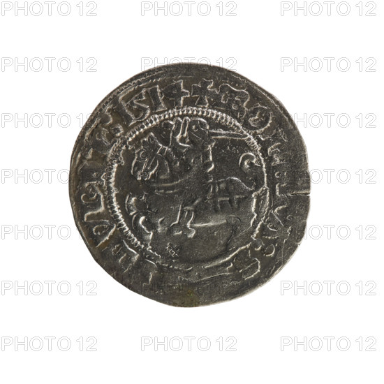 Lithuanian half-grosz, Sigismund I the Old (king of Poland; 1506–1548). Obverse: Pogon (mounted knight) turned left; in the rim between pearl borders an inscription: + MONE, A:S, MVNDI:1514. Reverse: crowned Polish Eagle; in the rim between pearl borders an inscription: MAGNI:DVCI:LIT, IE, 1514. R8 (rarity). Polish coin of the Jagiellonian dynasty; Grand Duchy of Lithuania; Vilnius; coin.