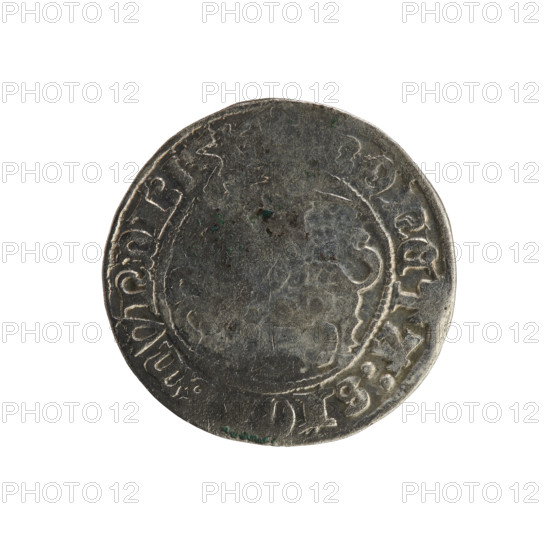 Lithuanian half-grosz, Sigismund I the Old (King of Poland; 1506–1548). Obverse: Pogon (Lithuanian coat of arms) turned left; in rim between pearl-shaped borders an inscription: COIN:SIG:MVNDI:151. Reverse: Polish crowned eagle; in rim between pearl-shaped borders an inscription: AGNI:DVCIS:LITVANIE. Dated 1514. Silver coin of the Grand Duchy of Lithuania (Vilnius), Jagiellon dynasty.