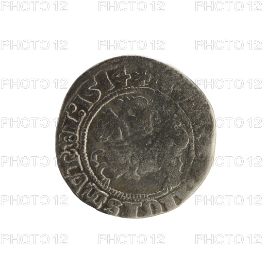 Lithuanian half-grosz, Sigismund I the Old (King of Poland; 1506–1548). Obverse: Pogon (Lithuanian coat of arms) turned left; in the rim between pearly borders an inscription: + IGISMVNDI:1514. Reverse: Polish crowned eagle; in the rim between pearly borders an inscription: + MAGNI:DV .:. 1514. Jagiellon dynasty; Grand Duchy of Lithuania; Vilnius; coin.