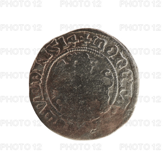 Lithuanian half-grosz, Sigismund I the Old (King of Poland; 1506–1548). Obverse: Pogon (Lithuanian coat of arms) turned left; in the rim between pearl borders an inscription: + COIN, MVNDI:1514. Reverse: Polish crowned eagle; in the rim between pearl borders an inscription: + MAGNI:DVCIS:LI, ANIE:, 1514. Metal: coin; historical context: Grand Duchy of Lithuania, Vilnius, Poland.