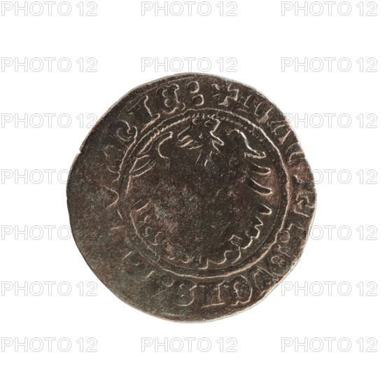 Lithuanian half-grosz, Sigismund I the Old (King of Poland; 1506–1548). Polish coin (1514). Obverse: Pogon (Lithuanian coat of arms) turned left; rim between pearl borders inscription '+ COIN, MVNDI:1514'. Reverse: Polish crowned eagle; rim between pearl borders inscription '+ MAGNI:DVCIS:LI, ANIE:, 1514'. Grand Duchy of Lithuania, Vilnius.