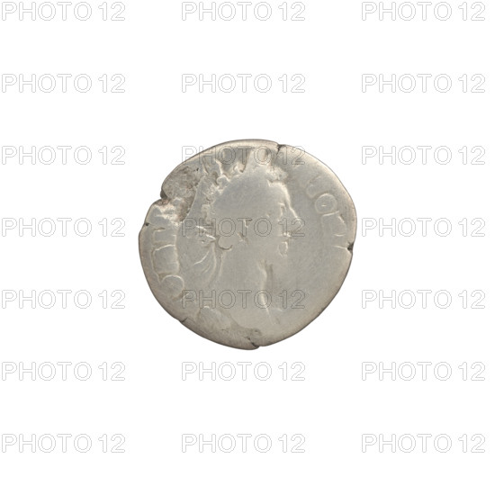 Denarius of Commodus (r. 177–192). Obverse: Head of Commodus in a laurel wreath facing right, inscription M COMM S ANTONIN G. Reverse: Naked Mars walking right, holding a spear in his right hand and a trophy in his left, inscription TR P VII IMP V COS III PP. Date: 182. Roman Empire (27 BC–476). Coin; diameter 17.0–17.5 mm, weight 2.81 g, axis 0°.