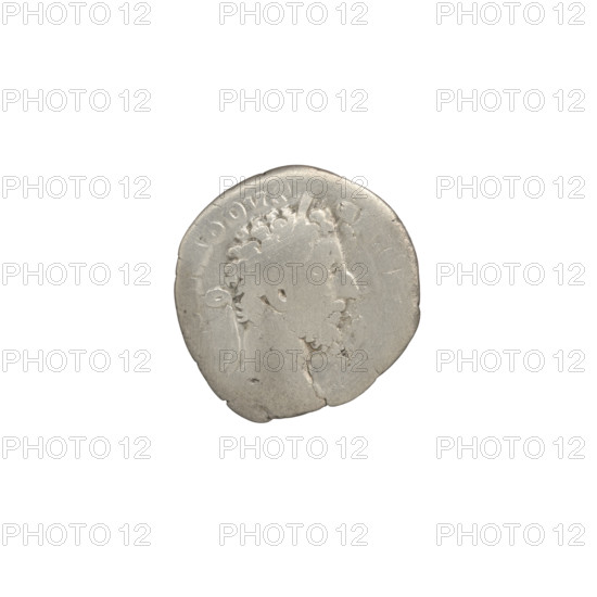 Denarius, Commodus (reigned 177–192). Obverse: Head of Commodus in a laurel wreath facing right, inscription MODVS - ANTON, all around. Reverse: Pax standing left, holding a torch in her right hand and a cornucopia in her left, a shield at her feet on the left, inscription PM TR P VIIII IMP -, all around. Date: 183–184. Roman Empire (27 BC–476), Rome. Coin. Diameter 16.5–17.5 mm, weight 2.54 g, axis 180°.