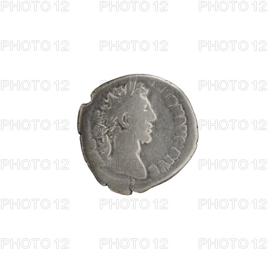 Denarius of Commodus (reigned 177–192 AD). Obverse: Head of Commodus in laurel wreath to the right, inscription 'M COM — ANTON AVG PIVS' all around. Reverse: Roma standing left, holding Victoria in his right hand and a spear in his left, inscriptions 'TRP V, IMP — VI COS IIII PP' all around. Iconography: personifications (Roma, Victoria). Date: 183. Roman Empire. Coin; diameter 18.0 mm; weight 2.48 g; axis 180°.