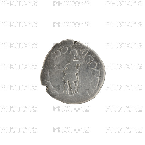 denarius, Commodus (161–192; Roman emperor 177–192), issuer; personifications; Commodus iconography; Roma (personification); Victoria (attribute); spears. Obverse: Head of Commodus in laurel wreath to the right, legend M COM - ANTON AVG PIVS. Reverse: Roma standing left, holding Victoria in his right hand and a spear in his left, legend TRP V, IMP - VI COS IIII PP. Date: 183. Roman Empire (27 BC–476). Mint: Rome. Object: coin. Diameter: 18.0 mm. Weight: 2.48 g. Axis: 180 degrees.