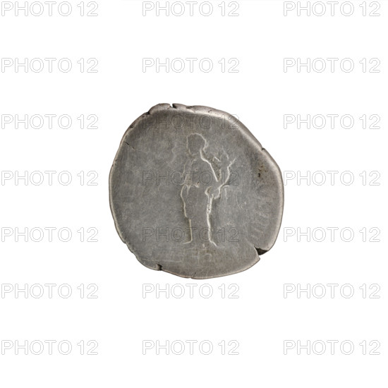 Denarius of Commodus (reigned 177–192). Obverse: Head of Commodus in a laurel wreath facing right, inscription COMM ANT - AV, RIT. Reverse: Felicitas standing left, holding a caduceus in her right hand and a cornucopia in her left, inscription TR P - IMP VII COS IIII P, with episode FEL; dated c. 184–185. Iconography: caducei, personification (Felicitas), cornucopias; portrait/iconography of Commodus. Roman Empire (27 BC–476). Coin. Diameter 18.0 mm; weight 3.58 g; axis 0°.