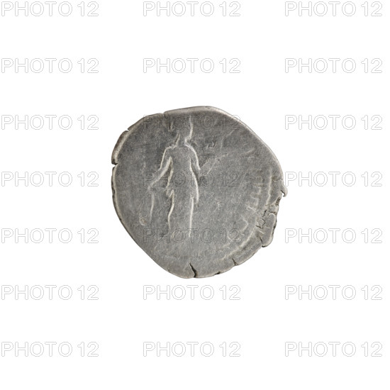 Denarius, Commodus (161–192; Roman emperor 177–192) — obverse: head of Commodus in a laurel wreath facing right, inscription 'COMM ANT - A, IT' all around; reverse: Fides (personification of Fidelity) standing right, holding ears of corn in her right hand and a tray of fruit in her left, inscription 'PM, IMP] VI COS IIII PP' all around; date c. 183–184; Roman Empire (27 BC–476), Rome; coin; diameter 17.5–18.5 mm; weight 2.41 g; axis 0°.