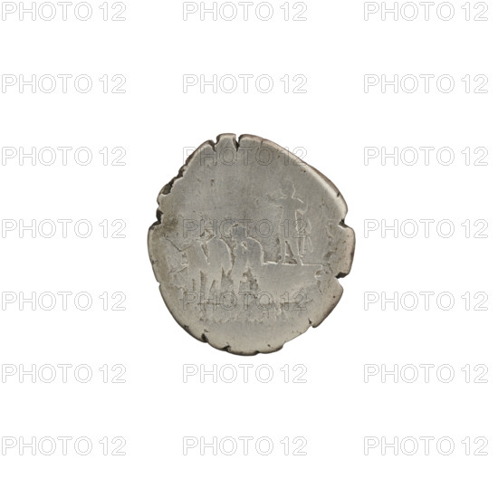 Denarius, Commodus (161–192; Roman emperor 177–192). Obverse: Head of Commodus with laurel wreath facing right, inscription COMM ANT - FEL A BR. Reverse: Commodus in military attire stands on a platform, right hand raised, holding a scepter in the left; three soldiers stand in front of him; inscription PM OS V PP around; episode inscription FID EXERC, 186. Roman Empire (27 BC–476), Rome. Coin. Diameter 17.0–18.0 mm, weight 3.03 g, axis 0°.