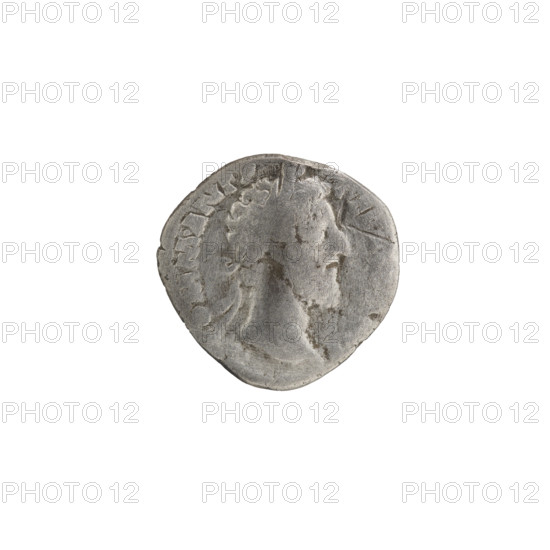 Denarius, Commodus (161–192; Roman emperor 177–192), issuer: Commodus. Obverse: Head of Commodus in a laurel wreath facing right, inscription 'OMM ANT P - FEL' all around. Reverse: Nobilitas standing right, holding a long scepter in his right hand and a statuette in his left, inscription 'OBILI, G PM' all around. Date: 186–187. Roman Empire (27 BC–476), Rome. Coin. Diameter 17.0–18.0 mm, weight 1.50 g, axis 0°.