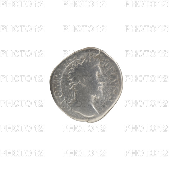 Denarius, Commodus (161–192; Roman Emperor 177–192) (issuer). Obverse: Head of Commodus in laurel wreath facing right, inscription M COMM ANT P - FEL AVG BRIT. Reverse: Pietas standing left, holding an incense container in her left hand and pouring it on an altar with her right hand, inscription AVCT PIET PM TR P, SV PP. Date: 186–187. Place: Rome, Roman Empire (27 BC–476). Coin. Diameter: 17.5–18.0 mm. Weight: 2.15 g. Axis: 165°.