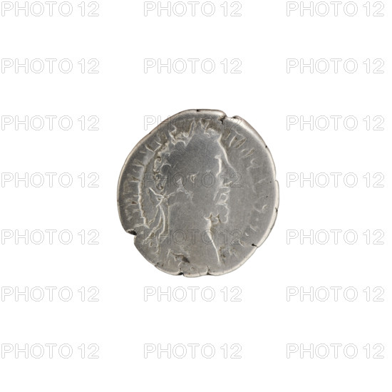 Denarius of Commodus (reigned 177–192). Obverse: Head of Commodus in a laurel wreath facing right, legend: M • COMM • ANT • P • FEL • AVG • BRIT. Reverse: Fortuna standing left with her foot on the prow of a ship, holding a caduceus in her right hand and a cornucopia in her left, legend: RP XIIII COS V PP. Date: 188–189. Roman Empire, Rome. Coin; silver. Diameter: 16.5–17.5 mm. Weight: 3.31 g. Axis: 0°. Subjects/iconography: Roman deities — Fortuna; caduceus; cornucopia; ship; Commodus — iconography.