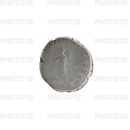 Denarius of Commodus (reigned 177–192). Obverse: Head of Commodus in a laurel wreath facing right, inscription 'M - COMM ANT P - FEL AVG BRIT.' Reverse: Fortuna standing left with her foot on the prow of a ship, holding a caduceus in her right hand and a cornucopia in her left, inscription 'RP XIIII COS V PP.' Date: 188–189. Roman Empire; Rome. Coin. Diameter 16.5–17.5 mm, weight 3.31 g, axis 0°. Subjects/iconography: Roman deities (Fortuna), caduceus, cornucopia, ships; Commodus — iconography.