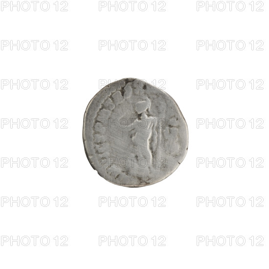 Denarius of Commodus (161–192), Roman emperor (reigned 177–192). Obverse: Head of Commodus in a laurel wreath facing right, inscription 'M COMM AN, FEL AVG BRIT' (around). Reverse: Minerva standing left, holding Victoria in her right hand, a spear in her left, a round shield on the left, a trophy on the right, inscription 'IN VICT PM TRP X'. Date: episode 188–189. Roman Empire. Coin: diameter 16.0–16.5 mm, weight 2.29 g, axis 345°.