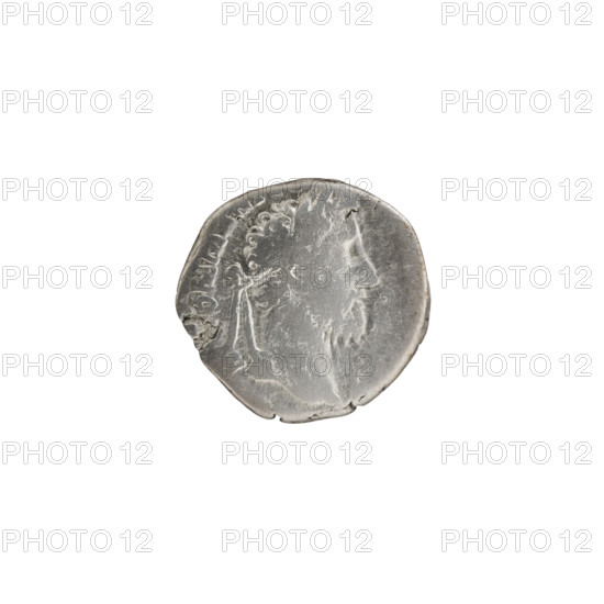 Denarius of Commodus (161–192; Roman emperor 177–192). Obverse: Head of Commodus in a laurel wreath facing right, inscription M OMM AN AVG BRIT PP. Reverse: Mars standing left, holding a twig in his right hand and a spear in his left, inscription MAR X - IIII COS V DES VI. Date: 189. Roman Empire (27 BC–476), Rome. Coin; diameter 16.0–17.0 mm, weight 2.36 g, axis 0°.