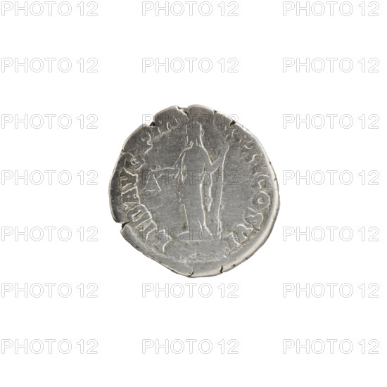 Denarius of Commodus (reigned 177–192 AD). Obverse: head of Commodus in laurel wreath facing right, inscription M COMM ANT PF - EL AVG BRIT PP. Reverse: Libertas standing left, holding a liberation cap (pileus) in her right hand and a staff (vindicta) in her left, inscription LIB AVG PM - TR P XV COS VI. Date: 190. Place: Rome, Roman Empire. Material: coin. Diameter: 18.0–18.5 mm. Weight: 2.82 g. Axis: 180°.