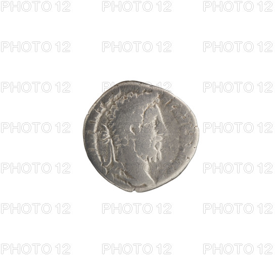 Denarius, Commodus (reigned 161–192; Roman emperor 177–192). Obverse: Head of Commodus in a laurel wreath to the right, inscription M ANT…EL, PP (all around). Reverse: Roma seated on a shield to the left, holding Victory in his outstretched right hand and a spear in his left, inscription M FEL P, P XVI COS V (all around). Date: 190–191. Culture: Roman Empire. Place: Rome. Material: coin. Diameter: 16.5–17.0 mm. Weight: 2.63 g. Axis: 0 degrees. Subjects/iconography: Commodus; Roma; shields; Roman deities; Victory (attribute); spears.