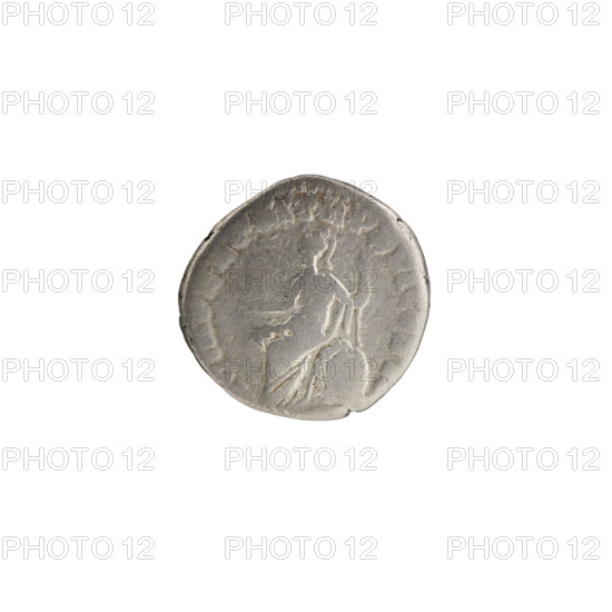 Denarius of Commodus (reigned 177–192). Obverse: Head of Commodus in a laurel wreath facing right, legend M ANT–EL, PP (all around). Reverse: Roma seated on a shield facing left, holding Victoria in his outstretched right hand and a spear in his left, legend M FEL P, P XVI COS V (all around). Date: 190–191. Roman Empire. Coin (Rome); diameter 16.5–17.0 mm, weight 2.63 g, axis 0°.