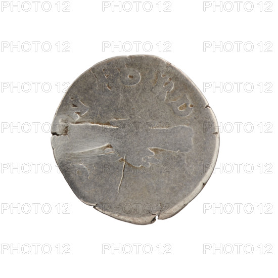 Denarius depicting Crispina (164–c.192), Roman empress (178–192) and Commodus (161–192), Roman emperor (177–192). Obverse: draped bust of Crispina facing right, inscription 'C[A]RIC[?] AVGVS' (clarified as AVGVS). Reverse: two hands clasped in handshake with inscription 'CONCORDIA' (partial). Date: 178–183. Roman Empire, Rome. Coin; diameter 18.0 mm; weight 2.32 g; axis 0°.