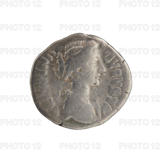 Denarius; obverse: draped bust of Crispina facing right, legend CRISPINA AVGVSTA; reverse: Juno standing left holding a long scepter in her left hand and a patera in her right, peacock below, legend I V NO; issuer Commodus; subjects: Crispina (Roman empress, c.164–192, Augusta 178–192), Commodus (Roman emperor, 161–192, reign 177–192), Roman deities; iconography: scepters, patera, peacocks, Juno; date: 178–183; Roman Empire (27 BC–476); Rome; coin; diameters 17.5 mm and 18.5 mm; weight 3.12 g; axis 180°.