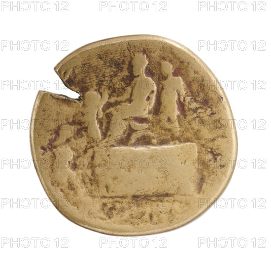 Sestertius of Pertinax (126–193), 193 CE. Obverse: Head of Pertinax in a laurel wreath facing right, inscription IMP CAES HELV–P[TINAX] AVG. Reverse: Pertinax seated on a curule chair on a dais, a legionary standing behind him, Liberalitas in front holding a cornucopia and an abacus, a Roman citizen on the steps; legend in fields. Personifications: Liberalitas. Attributes: cornucopia, abacus, curule chair. Material: coin. Diameter about 30.0–30.5 mm, weight 25.01 g, axis 0°. Roman Empire.
